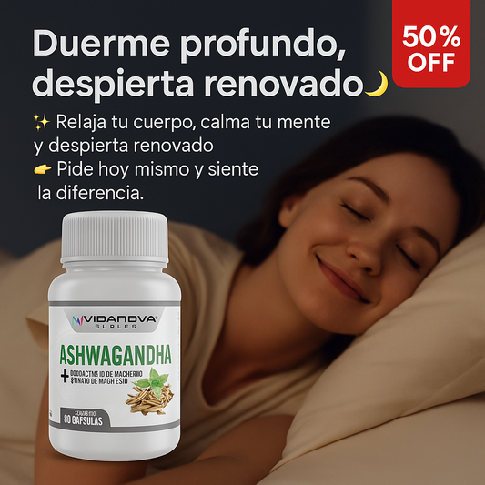 Ashwagandha + Magnesio 1000mg 60 CAPS Suplemento Natural – Reduce Estrés – Recupera tu Calma