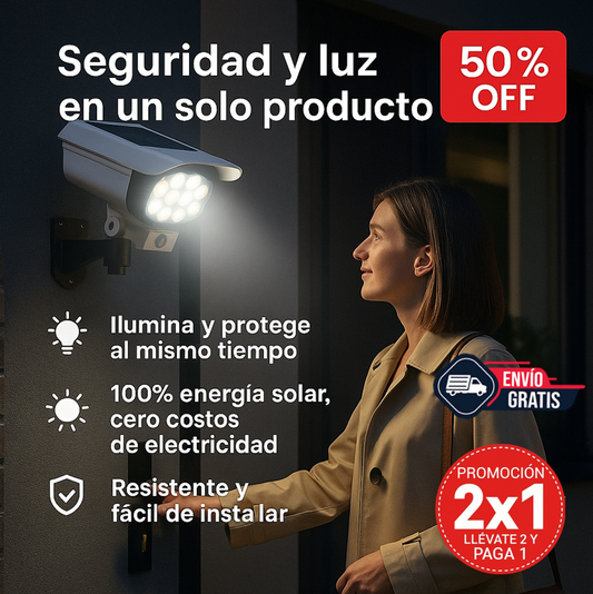 2x1 Foco Solar Tipo Cámara – Luz y Protección – Tu Hogar Siempre Seguro