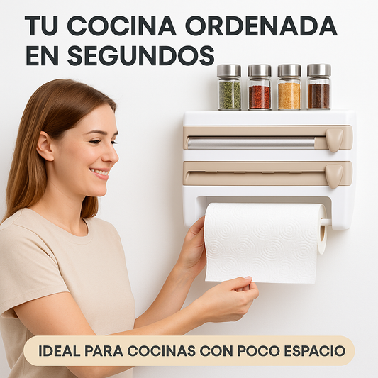 Organizador de Cocina 4 en 1 – Para film, aluminio y toalla nova – Orden total en segundos
