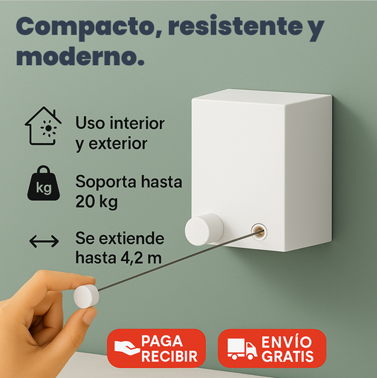 Tendedero Retráctil – Extiende tu espacio – Seca hasta 20 kg de ropa sin ocupar lugar